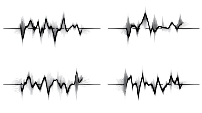 Four black and grey wave graphs on white background, suggesting data or analysis