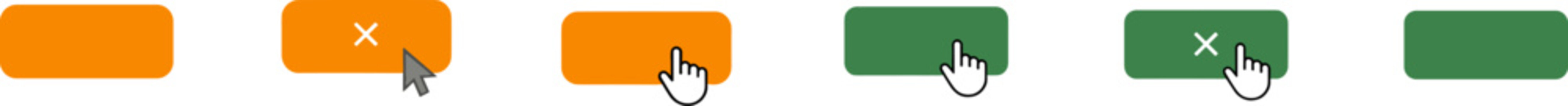 Vector set of interactive orange and green interface buttons.