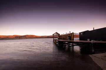 Obraz premium Pier on Lake La Plata , La Plata Lake, Huente Co, Chubut Province, Patagonia, Argentina.