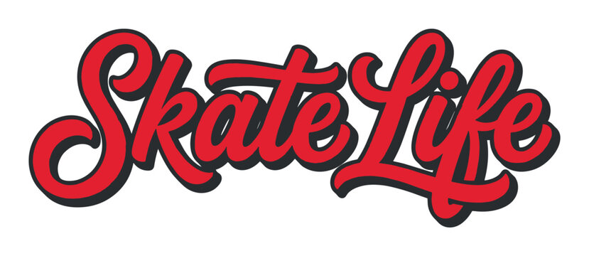 Skate Life red script lettering with black shadow, a bold and dynamic vector illustration for apparel and branding