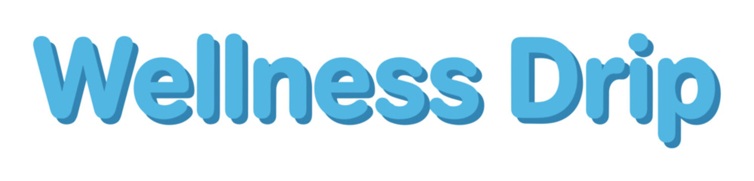 Wellness Drip text in blue 3D lettering with a drop shadow effect, vector illustration