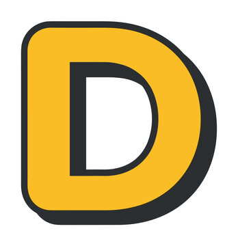 Letter D yellow black rounded alphabet character vector illustration for education and design projects
