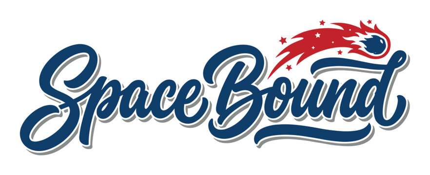 Space Bound custom lettering with a comet and stars, a dynamic vector illustration for a logo or t-shirt design