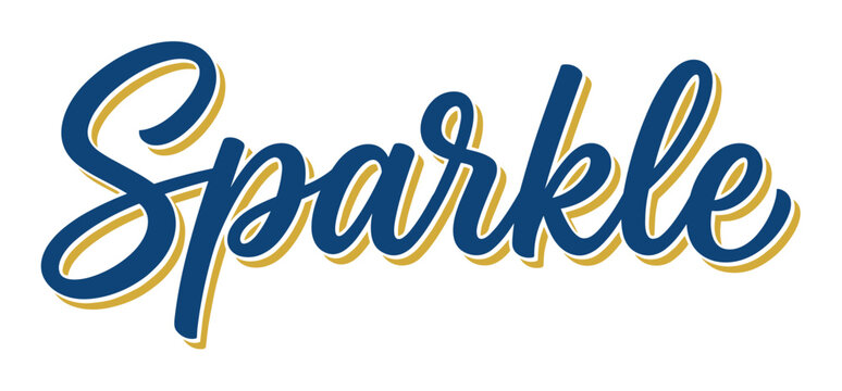 Sparkle word lettering in blue and gold with shadow effect, a stylish script font vector illustration