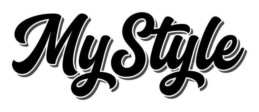 My Style text lettering with black script font and gray shadow effect, vector illustration