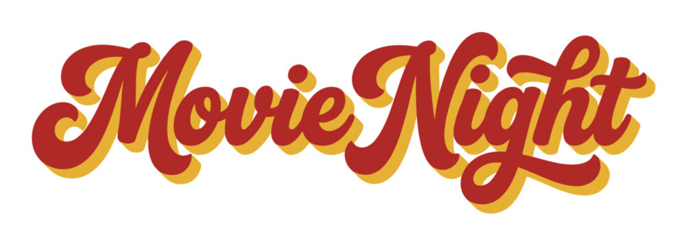 Movie Night retro script lettering with red and yellow colors, a vintage typography vector illustration