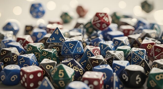 A Colorful Assortment of Polyhedral Dice for Board Games and Tabletop Role-Playing Adventures