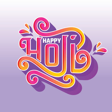 3D Gradient Happy Holi Font With Swirl Against Light Blue Background.