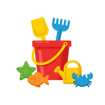 Beach toys set with bucket shovel rake and molds