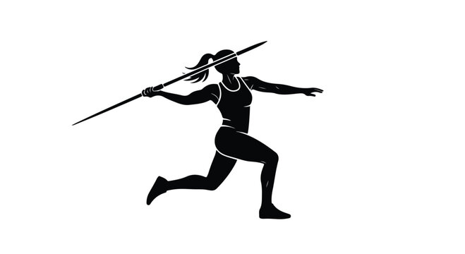 Silhouette of a person practicing martial arts with a spear in a dynamic fighting stance against a plain background