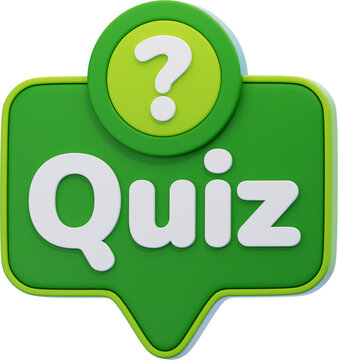 dialogue question 3D icon. green chat bubble with quiz label. interactive quiz and discussion. education and communication