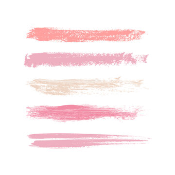 Makeup strokes, Beauty and cosmetic nude brush stains vector background. smear make up lines collection, Set of lipstick swatches, texture isolated on white. paint line texture.Eps10