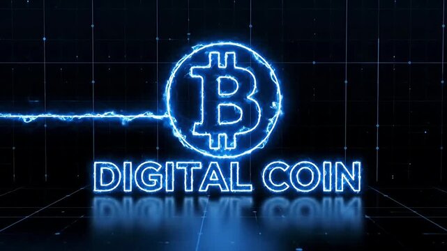 Digital Coin Bitcoin Cryptocurrency Blockchain Technology Loop Animation.