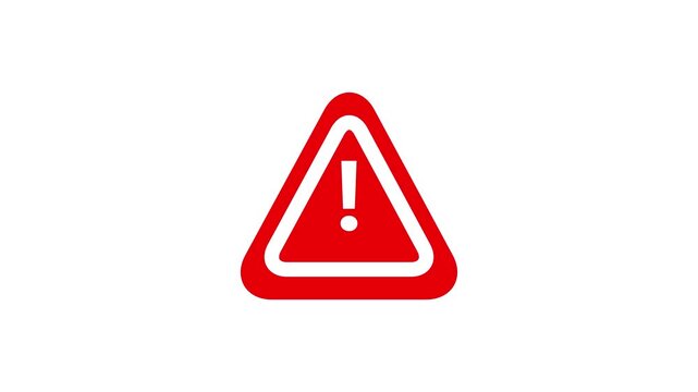 Red warning alert icon with exclamation mark inside triangle shape. Safety symbol concept for danger, caution, risk, error notification and attention sign. Clean minimal design isolated on white backg