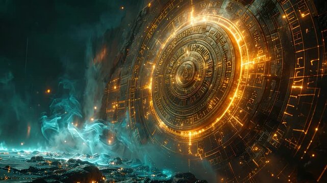 Intricate, glowing structure amidst ethereal mist. Futuristic sci-fi, detailed close-up