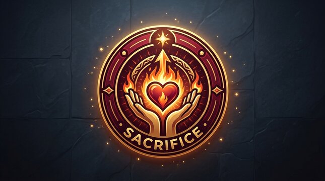 Sacrifice Symbol with Flaming Heart Design.