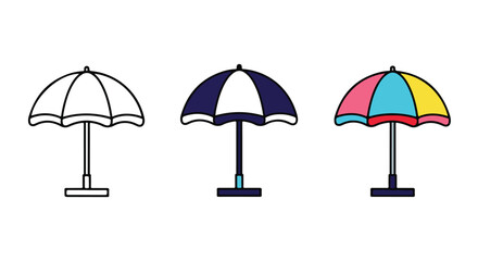 Obraz premium Colorful beach umbrellas with vibrant striped patterns set against a clear sky for summer outdoor relaxation