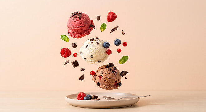 Floating ice cream with candies and chocolate