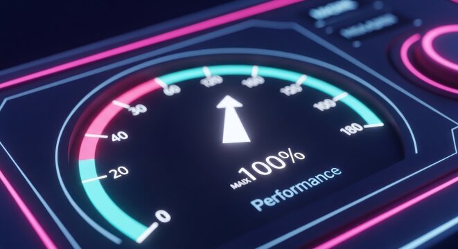 Speedometer shows max performance with glowing lights