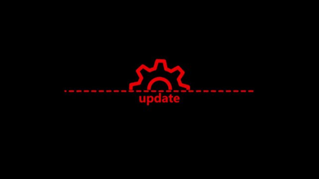 Modern software update concept featuring glowing gear icon and progress line on dark background. This futuristic design represents system upgrade, data processing, loading, and technology development.