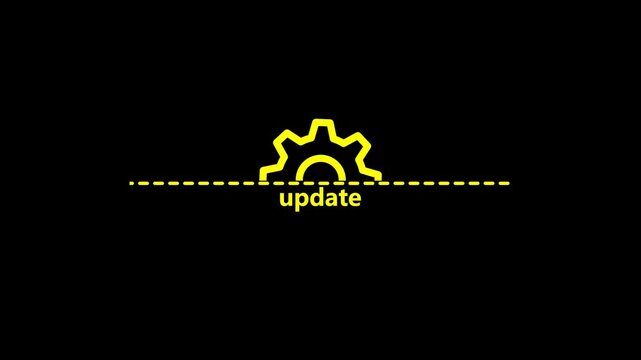 Modern software update concept featuring glowing gear icon and progress line on dark background. This futuristic design represents system upgrade, data processing, loading, and technology development.