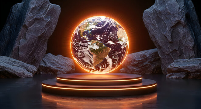 Glowing orb of energy a mystical artifact displayed on a stone pedestal
