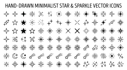 Fototapeta premium Hand Drawn Minimalist Stars and Sparkle Icons Vector Set