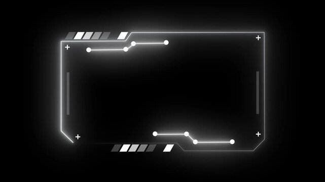 Modern futuristic user interface frame with glowing neon lines and digital HUD elements on dark background. This high-tech design is perfect for sci-fi interfaces, app UI, gaming overlays, technology 