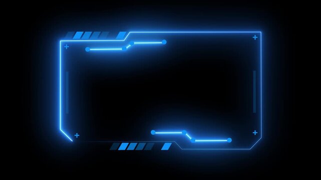 Modern futuristic user interface frame with glowing neon lines and digital HUD elements on dark background. This high-tech design is perfect for sci-fi interfaces, app UI, gaming overlays, technology 