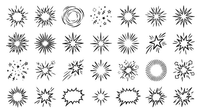 Hand Drawn Sparkle Burst Elements for Comic Book Design and Art