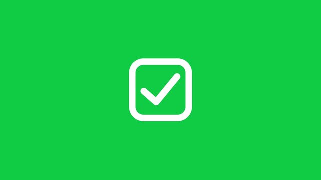 Simple White tick on Checkbox animation on a green screen background