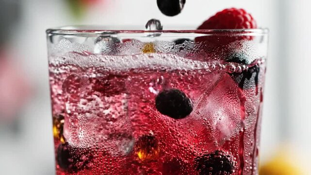 A refreshing glass of fruity sparkling drink.