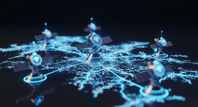 Global satellite network displaying digital connections across a luminous earth, representing advanced communication systems.