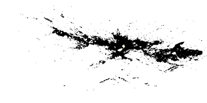 A grunge vector illustration of black ink splats and liquid paint splashes creating a dirty textured design with spray drops and artistic stains on a dusty paper background pattern
