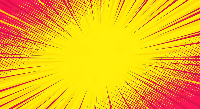Abstract comic style background with yellow sunburst and halftone dot pattern background sunburst halftone abstract wallpaper illustration