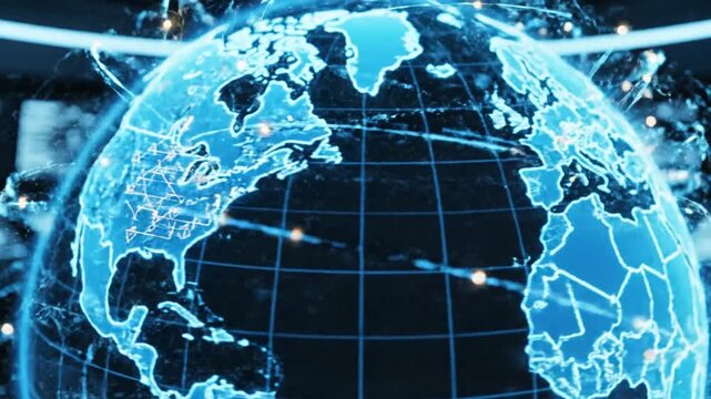 A futuristic digital globe with connections.