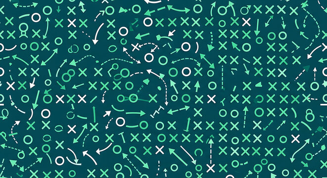 Abstract background featuring scattered xs and os symbols with directional arrows in green abstract background strategy planning geometric movement direction connectivity illustration