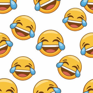 Seamless Pattern of Laughing Emoji Faces with Tears of Joy