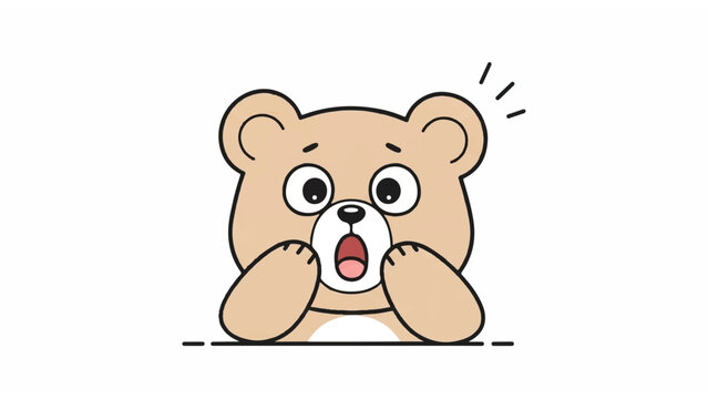 Cute cartoon bear with shocked expression.