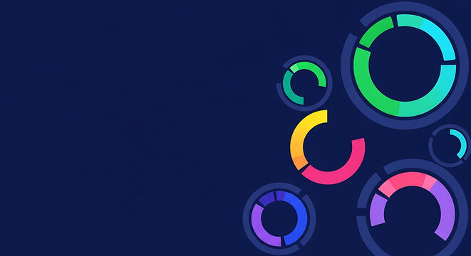 Abstract circular digital data visualization charts on dark blue background with visualization circular infographic abstract technology business statistics analysis marketing financial