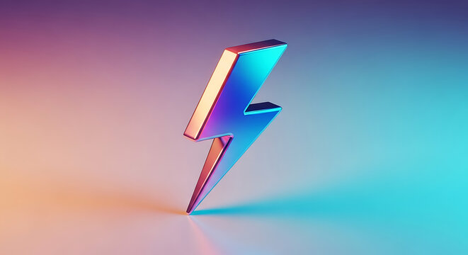 3D metallic lightning bolt symbol on gradient background with lightning electricity metallic gradient abstract illustration