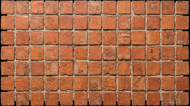 Handmade Rustic Red Clay Mud Brick Square Aged Worn Surface Organic Imperfections Scratches Sandy Cement Grout Black Background Earthy Mediterranean Wall Floor Stone Marble Texture