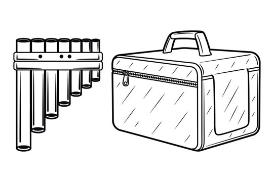Musical instrument icons: pan flute and instrument case with instrument