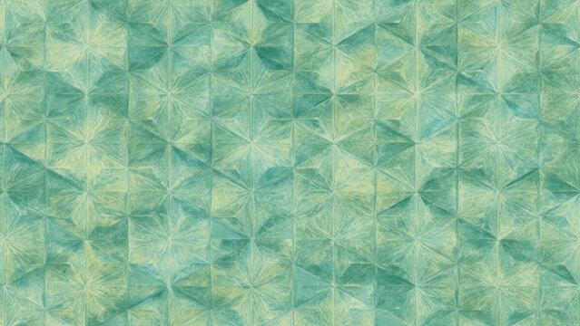 Abstract teal watercolor geometric pattern background with traditional Japanese Asanoha star motif