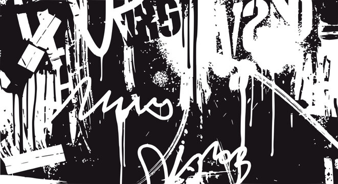 Abstract Graffiti Art, Black and White Urban Grunge Texture Background