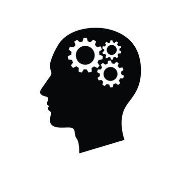 Silhouette of a human head with gears representing thought process and ideas