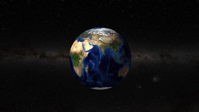 Dynamic earth view zooms in on Saudi Arabia highlighting Kingdom Centre in Riyadh motion graphics.