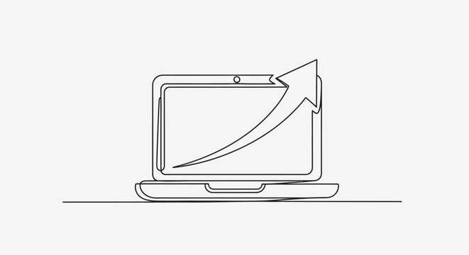 Minimalistic line drawing illustrating exponential growth and upward progress in digital technology