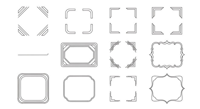 Set of various minimalist decorative frames and borders for document design with minimalist decorative collection rectangle ornamental template decoration illustration isolated