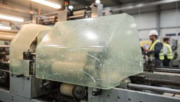 Medium shot focused on crafting highimpact biobased polymer machine guards highlighting toughness and sustainability in ecoconscious industrial manufacturing.